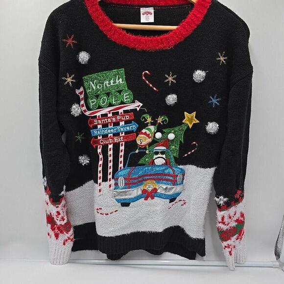 Holiday Time Santa's Pub‎ Reindeer Tavern Ugly Christmas Party Sweater Unisex S - Picture 1 of 13